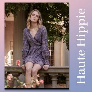 NWT HAUTE HIPPIE Ultra Violet Navy Multi Colored Silk Faux Wrap Dress